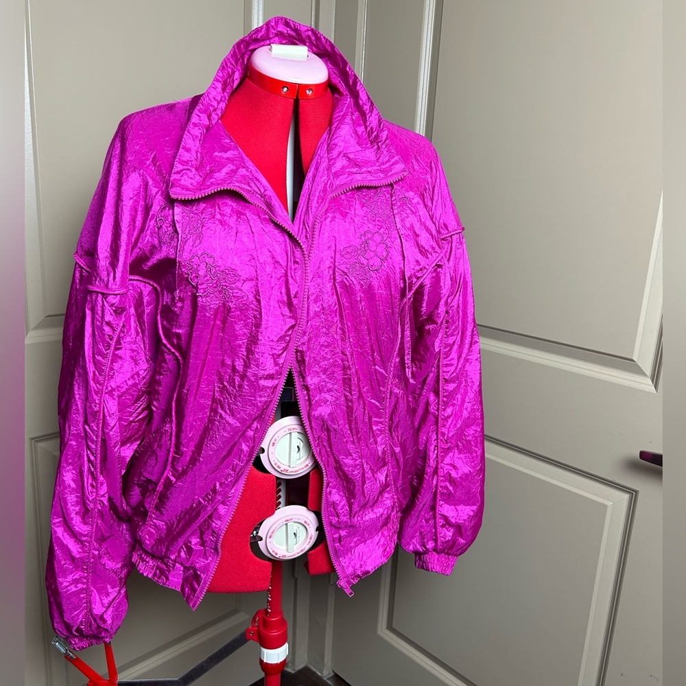 Vintage Shell shak 80s hot pink barbie zip up windbreaker jacket